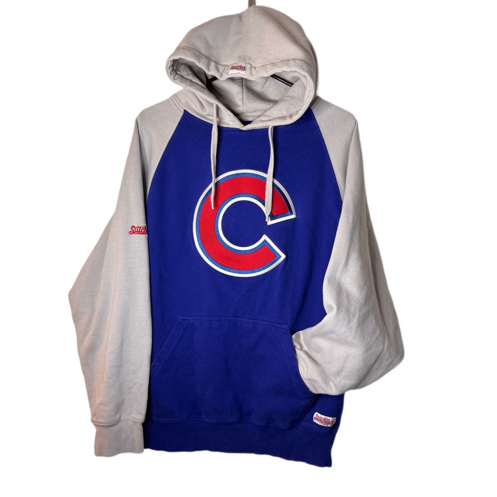 Men's Stitches Chicago Cubs MLB Baseball Blue Grey Pullover Hoodie Medium